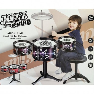 Барабан детский DX 1003 B Drum. Music World 3 барабана, тарелка, палочки, стульчик Чёрный