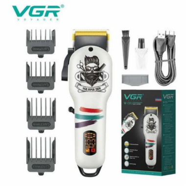 Аккумуляторная машинка для стрижки VGR V-699, 4 насадки, LED дисплей, Белая