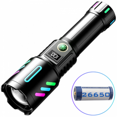 Аккумуляторный фонарь с флуоресцентной окраской 1143-TG, PM10-TG, 1x26650, Power Bank, ЗУ Type-C