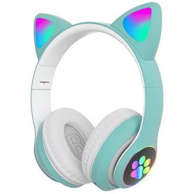 Беспроводные наушники с кошачьими ушками и RGB подсветкой Cat VZV-23M Бирюзовые