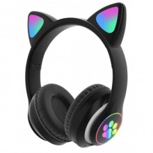 Беспроводные наушники с кошачьими ушками и RGB подсветкой Cat VZV-23M Чёрные Беспроводные наушники с кошачьими ушками и RGB подсветкой Cat VZV-23M Чёрные
