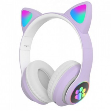 Беспроводные наушники с кошачьими ушками и RGB подсветкой Cat YR-28 Фиолетовые
