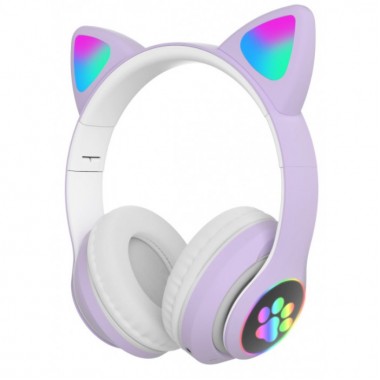 Беспроводные наушники с кошачьими ушками и RGB подсветкой Cat VZV-23M Фиолетовые
