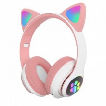Беспроводные Bluetooth наушники с светящимися кошачьими LED ушками JST-28 micro SD, AUX Розовые Беспроводные Bluetooth наушники с светящимися кошачьими LED ушками JST-28 micro SD, AUX Розовые