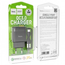 Зарядное устройство Hoco C72Q Glorious быстрая зарядка QC3.0 18W (1USB/3A) с кабелем Type-C Черный Зарядное устройство Hoco C72Q Glorious быстрая зарядка QC3.0 18W (1USB/3A) с кабелем Type-C Черный