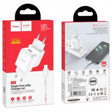 Сетевое зарядное устройство Hoco N2 Vigour с 1USB/2.1A с гибким кабелем Type-C Белый Сетевое зарядное устройство Hoco N2 Vigour с 1USB/2.1A с гибким кабелем Type-C Белый