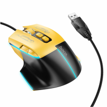 Игровая проволочная мышка HOCO GM31 Overlord luminous gaming 1200-3600DPI USB 1.4M для ПК/ноутбука с подсветкой Черный-Желтый Игровая проволочная мышка HOCO GM31 Overlord luminous gaming 1200-3600DPI USB 1.4M для ПК/ноутбука с подсветкой Черный-Желтый
