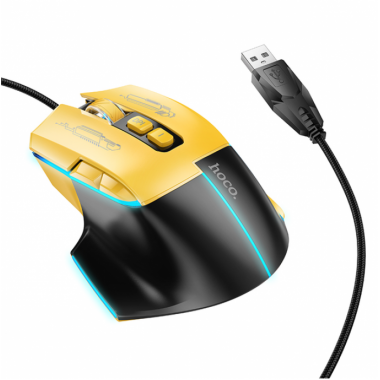 Игровая проволочная мышка HOCO GM31 Overlord luminous gaming 1200-3600DPI USB 1.4M для ПК/ноутбука с подсветкой Черный-Желтый