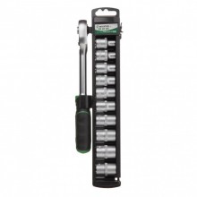 Набор головок 8-19 мм, 1/2", рукоятка с храповым механизмом, 10 ед. INTERTOOL ET-6013 Набор головок 8-19 мм, 1/2", рукоятка с храповым механизмом, 10 ед. INTERTOOL ET-6013