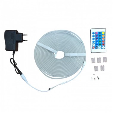 Светодиодная неоновая лента NEON 220В JL 2835-120 G IP65 герметичная 5 метров 3-х цветная с пультом