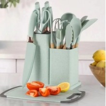Силиконовый кухонный набор принадлежностей с деревянной ручкой Kitchenware Set 19 предметов Бирюзовый Силиконовый кухонный набор принадлежностей с деревянной ручкой Kitchenware Set 19 предметов Бирюзовый