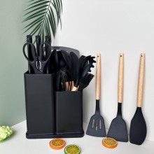 Силиконовый кухонный набор принадлежностей с деревянной ручкой Kitchenware Set 19 предметов Чёрный со вставками Силиконовый кухонный набор принадлежностей с деревянной ручкой Kitchenware Set 19 предметов Чёрный со вставками