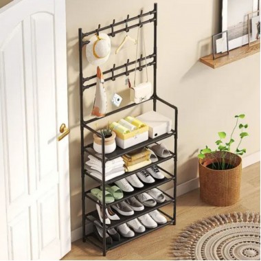 Напольная стойка-вешалка для одежды и обуви Simple Floor Clothes Rack 172х60х26 см Черная