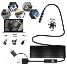 Камера эндоскоп с кабелем на 5 метров 5 мм USB/micro USB/ Type-C с подсветкой под Android Камера эндоскоп с кабелем на 5 метров 5 мм USB/micro USB/ Type-C с подсветкой под Android