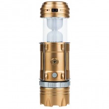 Кемпинговая LED лампа SB 9688 c фонариком и солнечной панелью Золотая Кемпинговая LED лампа SB 9688 c фонариком и солнечной панелью Золотая