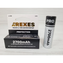 Литий-ионный аккумулятор Arexes 18650 Li-Ion 2700 mAh, 3.7V для приборов с высоким энергопотреблением защита Чёрный Литий-ионный аккумулятор Arexes 18650 Li-Ion 2700 mAh, 3.7V для приборов с высоким энергопотреблением защита Чёрный