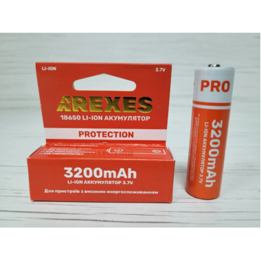 Литий-ионный аккумулятор Arexes 18650 Li-Ion 3200 mAh, 3.7V для приборов с высоким энергопотреблением защита Красный