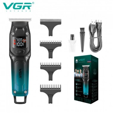 Мужской аккумуляторный триммер для бороды и усов VGR V-964 с 3 сменными насадками 1-3 мм. Синий