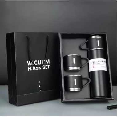 Подарочный набор Vacuum Flask SET вакуумный термос из нержавеющей стали 3 чашки Черный