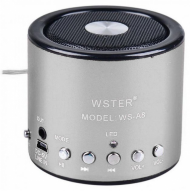 Портативная колонка WSTER WS-A8 Мини-колонка с MP3, USB и FM-pадио Серая