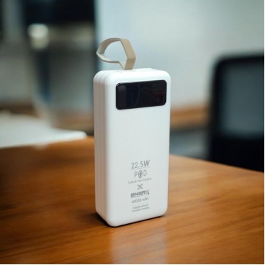 Power bank ENERX 40000mAh PD22,5W + быстрая зарядка батарея зарядка 4 встроенных кабеля Белый