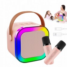 Портативная колонка с 2-мя караоке микрофонами и RGB подсветкой Winso K12 10W Bluetooth, USB, microSD, AUX, Type-C Розовая Портативная колонка с 2-мя караоке микрофонами и RGB подсветкой Winso K12 10W Bluetooth, USB, microSD, AUX, Type-C Розовая