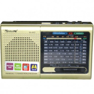 Радиоприёмник колонка с радио FM USB MicroSD Golon RX-6622 на аккумуляторе Золотой