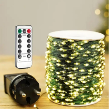 Светодиодная LED гирлянда "Роса" 120м 1200 Led теплый белый цвет, 8 режимов зеленая проволока 220V