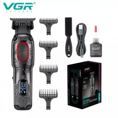 Триммер аккумуляторный VGR V-254, 4 насадки, 7000 RPM, 2000 mAh, LED дисплей Красный