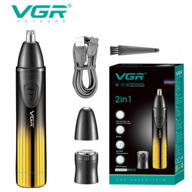 Триммер 2 в 1 VGR V-619 BLUE, 2 насадки - триммер для носа, шейвер Желтый