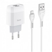 Зарядное сетевое Hoco C73A Glorious 2USB 2.4A MicroUSB Белый