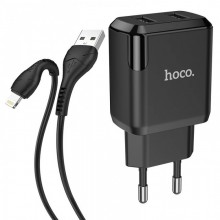 Зарядное устройство 220В 2 USB с кабелем USB - Lightning Hoco N7 Speedy Чёрный Зарядное устройство 220В 2 USB с кабелем USB - Lightning Hoco N7 Speedy Чёрный
