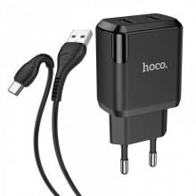 Зарядное устройство 220В 2 USB с кабелем USB - TYPE C Hoco N7 Speedy Чёрный Зарядное устройство 220В 2 USB с кабелем USB - TYPE C Hoco N7 Speedy Чёрный