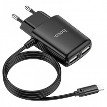 Зарядное устройство HOCO C82A Real power два USB порта Lightning со встроенным кабелем Чёрный Зарядное устройство HOCO C82A Real power два USB порта Lightning со встроенным кабелем Чёрный