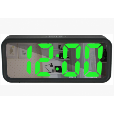 Зеркальные LED часы с будильником и термометром DT-6508 Чёрные (зеленная подсветка)