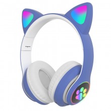 Беспроводные наушники с кошачьими ушками и RGB подсветкой Cat VZV-23M Синие Беспроводные наушники с кошачьими ушками и RGB подсветкой Cat VZV-23M Синие