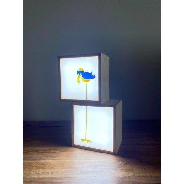 Настольный светильник Touch Wood Led  Квадрат с нарисованными животными 30 см 