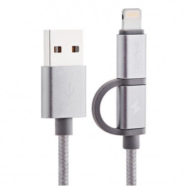 Кабель Awei CL-930C 2 в 1 USB 2.0 AM - micro-USB / Lightning 0.2 м Серый