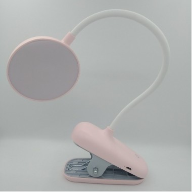 Настольная светодиодная лампа Table Lamp 7308 аккумуляторная на прищепке Розовая