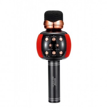 Беспроводной микрофон караоке блютуз WSTER WS-2911 Bluetooth динамик USB Чёрный с красным