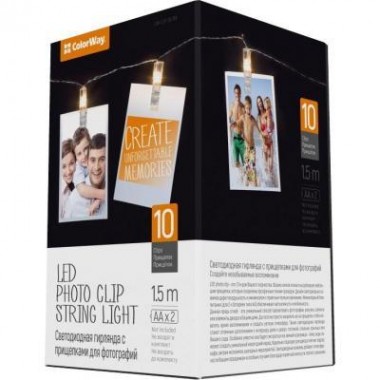Украшение декоративное ColorWay 10 LED, 1.5м, гирлянда с прищепками (CW-LCP-10L15B)