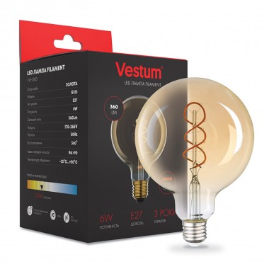 Филаментная лампа Vestum"винтаж" golden twist G125  Е27 6Вт 220V 2500К 1-VS-2603