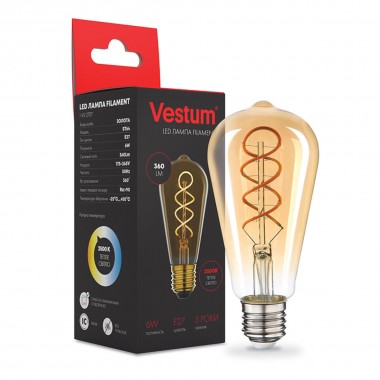 Филаментная лампа Vestum "винтаж" golden twist ST64  Е27 6Вт 220V 2500К 1-VS-2707
