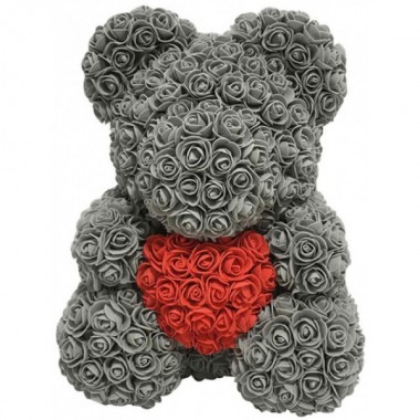 Мишка из роз Серый с сердцем UTM 38 см