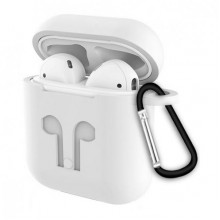 Чехол для AirPods силиконовый с карабином, Белый Чехол для AirPods силиконовый с карабином, Белый