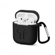 Чехол для AirPods силиконовый с карабином, Чёрный Чехол для AirPods силиконовый с карабином, Чёрный