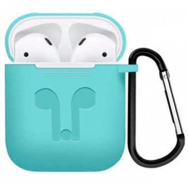 Чехол для AirPods силиконовый с карабином, Бирюзовый